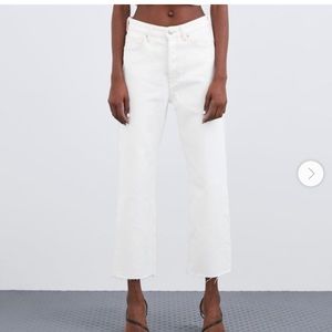 Zara High Waisted White Straight Leg Jeans